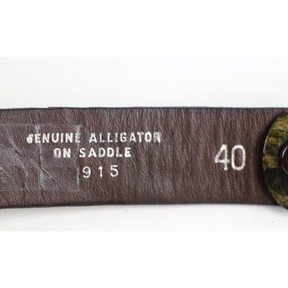 VTG GREEN ALLIGATOR CALFSKIN BEIGE ELASTIC 1"Wd CASUAL DRESS BELT Sz 40 (B36 - Picture 6 of 15